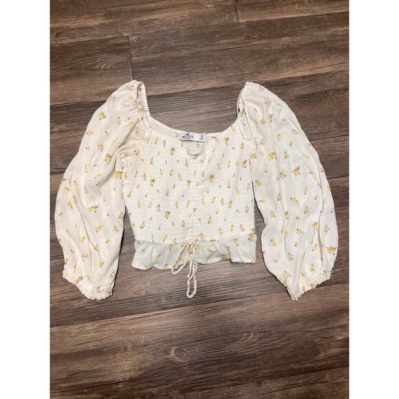Hollister Floral Smocked Crop Top Puff Sleeve Babydoll Cottagecore S Coquette - Picture 2 of 8